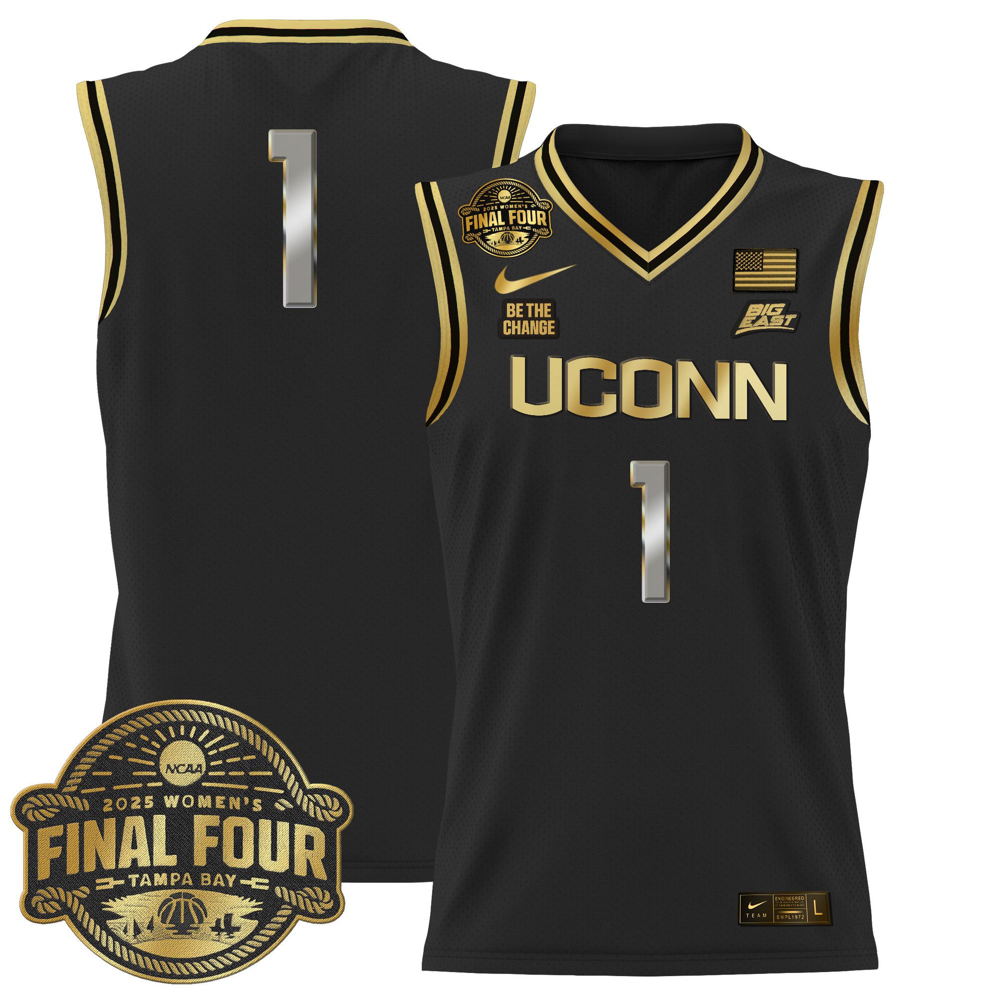Men UConn Huskies #1 No Name Black Nike 2025 Big Eat Final Four Patch Lightweight Basketball NCAA Jersey